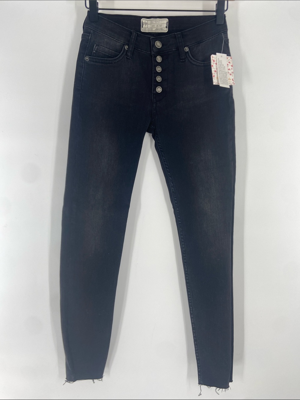 Free People Black Reagan Raw Jeans Size 25 NWT